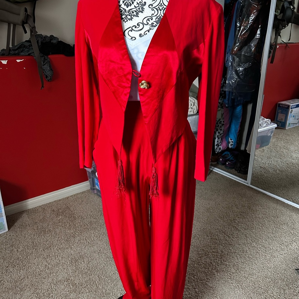 Joseph Ribkoff Red Pantsuit with Long Sleeves and Wide-Leg Pants